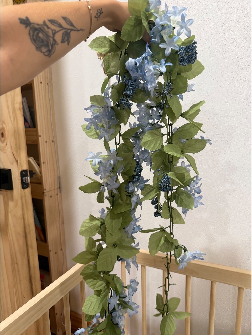 Artificial blue hydrangea garland